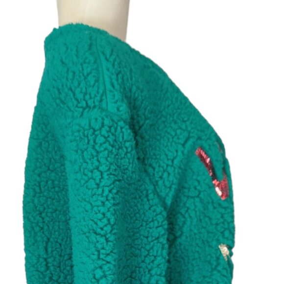 Wallflower Christmas Holiday Sweater Juniors Size Medium Green Sherpa Winter - Picture 11 of 12